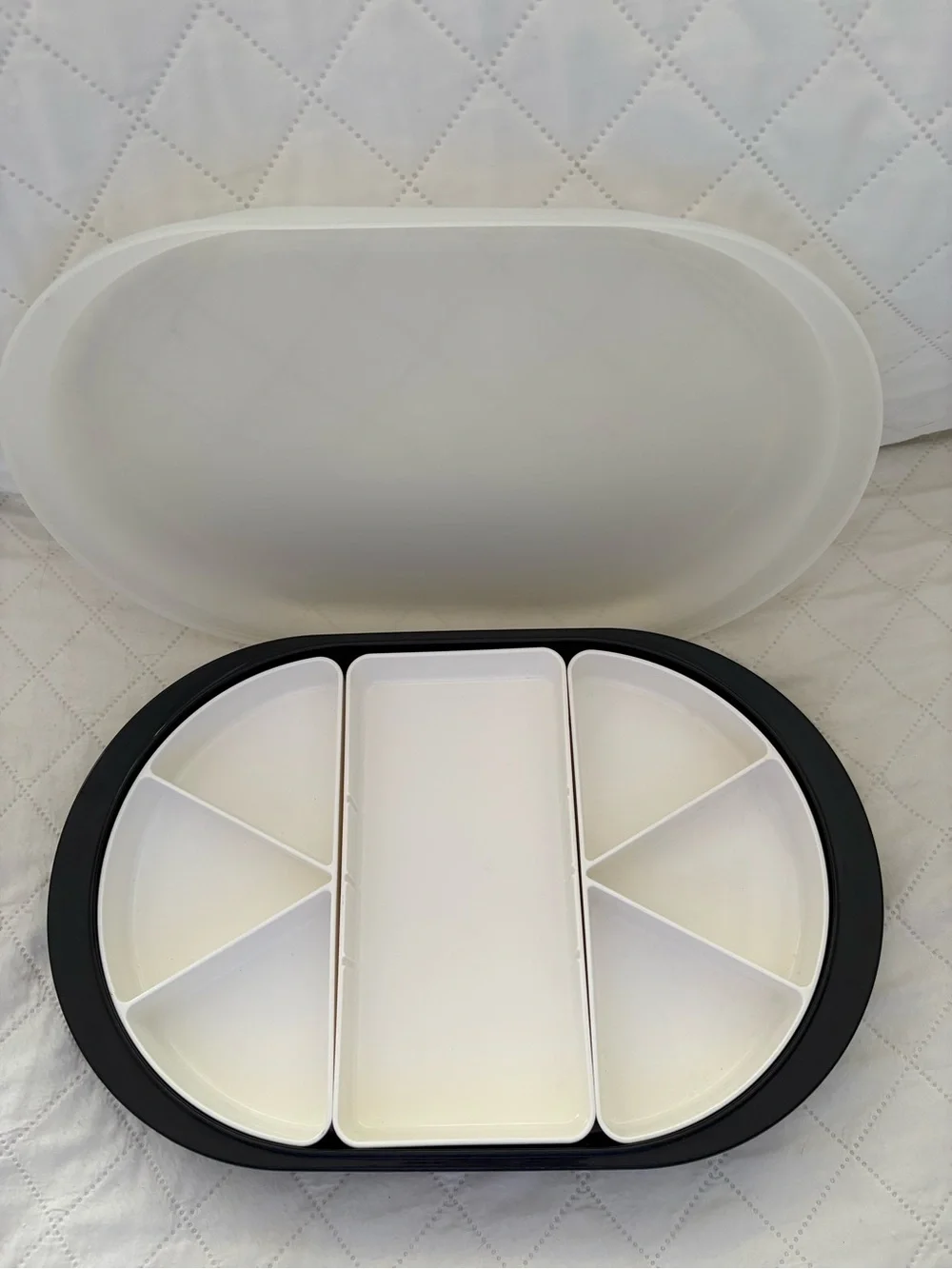 Tupperware White and Black Divided Serving Tray